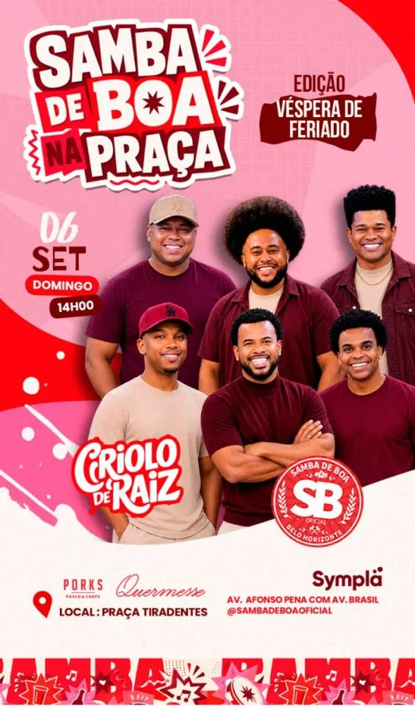 Véspera de feriado tem “Samba de Boa na Praça” com Criolo Raiz e Manu Dias em Belo Horizonte