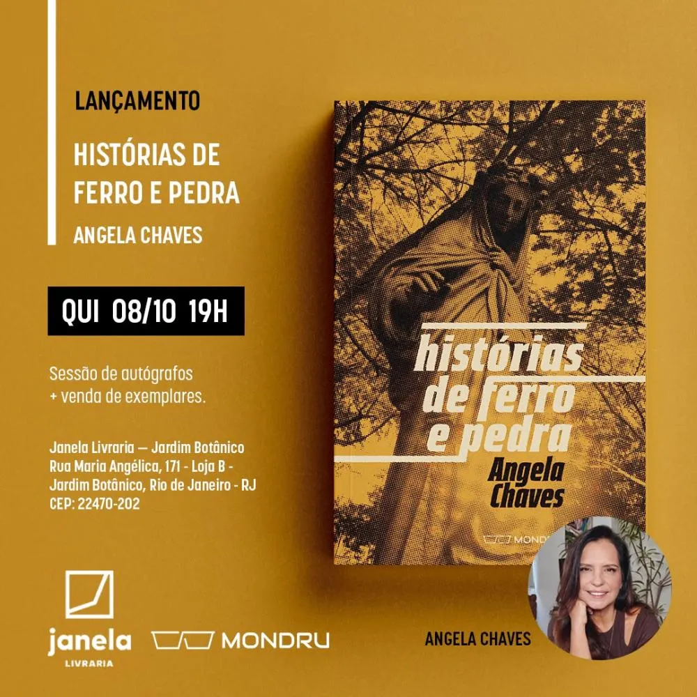 Angela Chaves lança “Histórias de Ferro e Pedra” na cidade do Rio de Janeiro em outubro