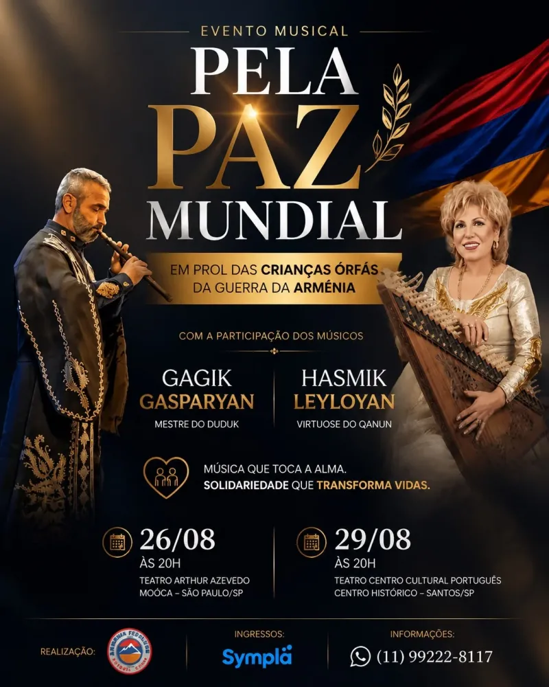 Música contra a guerra: concerto beneficente transforma arte em esperança para crianças órfãs da Armênia